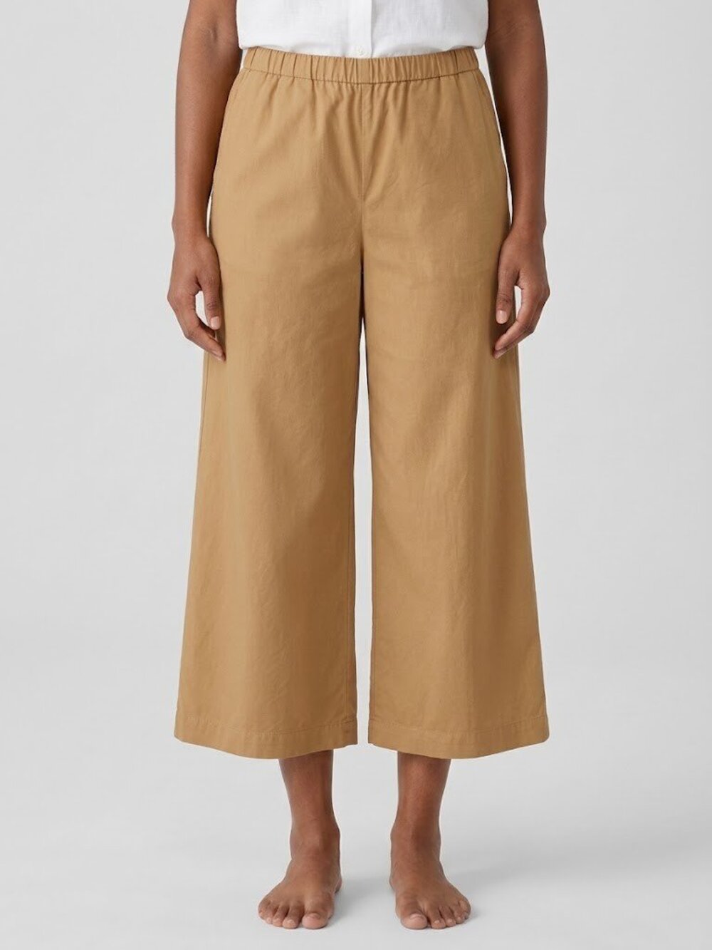 NWT Eileen Fisher Wide Cropped in Chestnut Washed Organic Cotton Poplin Pant S